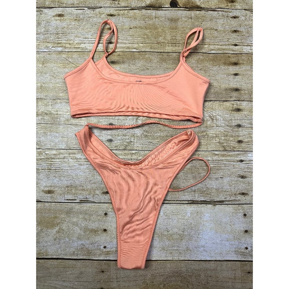 Oh Polly One Piece Asymmetrical Swimsuit in Coral Pink